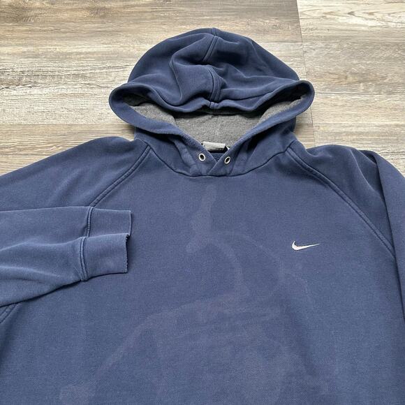 Vintage Y2K Nike‎ Navy Blue Gray Mens XL Mini Swoosh Pullover Sweatshirt Hoodie - Picture 1 of 11